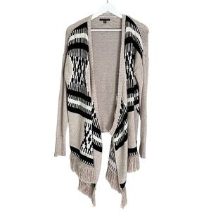 American Eagle Wool Blend Open Waterfall Fringe Cardigan Aztec‎ Tan Black Medium